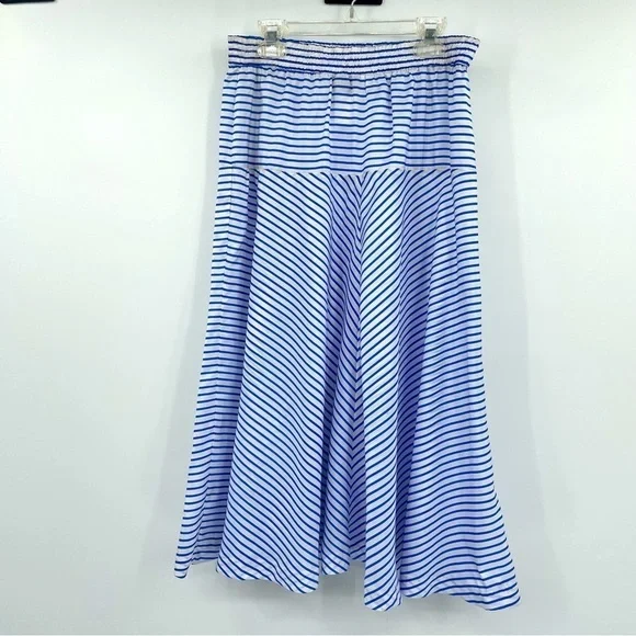 Jessicas ltd Vintage Skirt Circle 100% Silk Stripes White Blue sz 8 - Picture 1 of 5